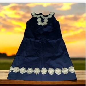 Lilly Pulitzer Rosie Shift Dress Navy Embroidered Gold